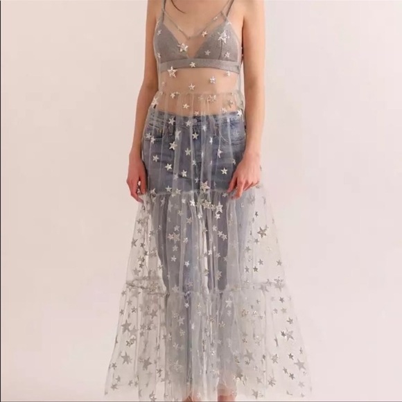 Minted Silver Galaxy Sparkle Mesh Maxi CoverUp - Picture 2 of 8